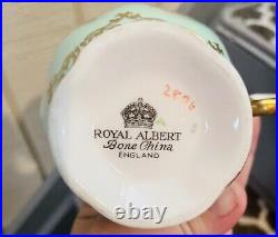 Vintage Rare Green And Gold Royal Albert Bone China Teacup And Saucer Set Mint
