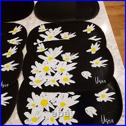 Vintage vera neumann vinyl placemat set 6 black white Daisy 1970s retro floral