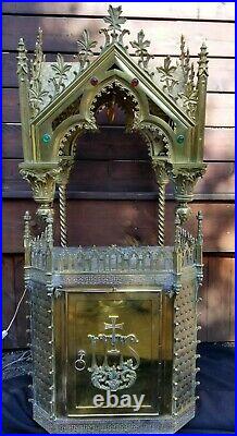 Vtg Gothic Set Tabernacle and Niche all Brass Jewellled Rarelly Seen W Key RARE