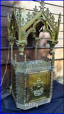Vtg Gothic Set Tabernacle and Niche all Brass Jewellled Rarelly Seen W Key RARE