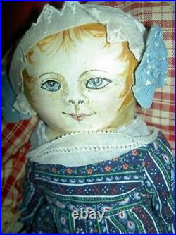 Wonderful set of THREE vintage, oil painted canvas, handmade artist cloth dolls